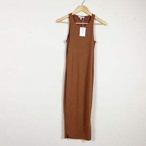 Good American Brown Ribbed Sleeveless Midi Dress Size 1